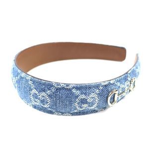 Gucci 836228 Leather Usage GG Denim Horsebit Headband Hair Accessory Indigo